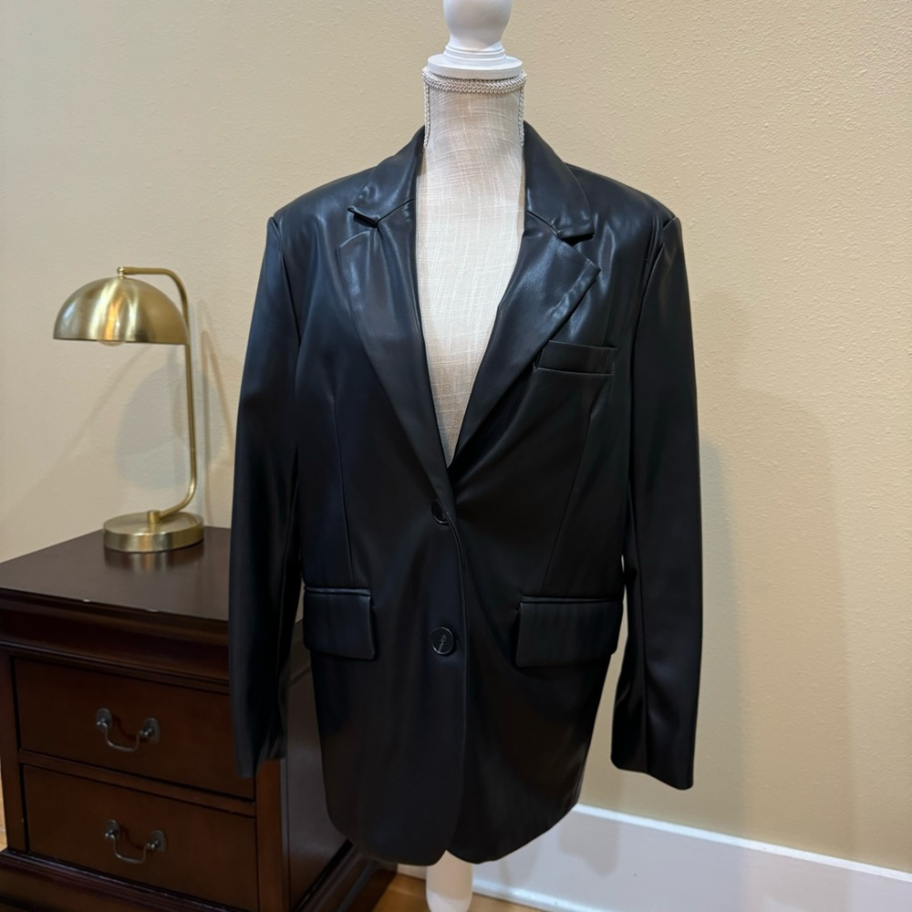 Black Faux Leather Blazer